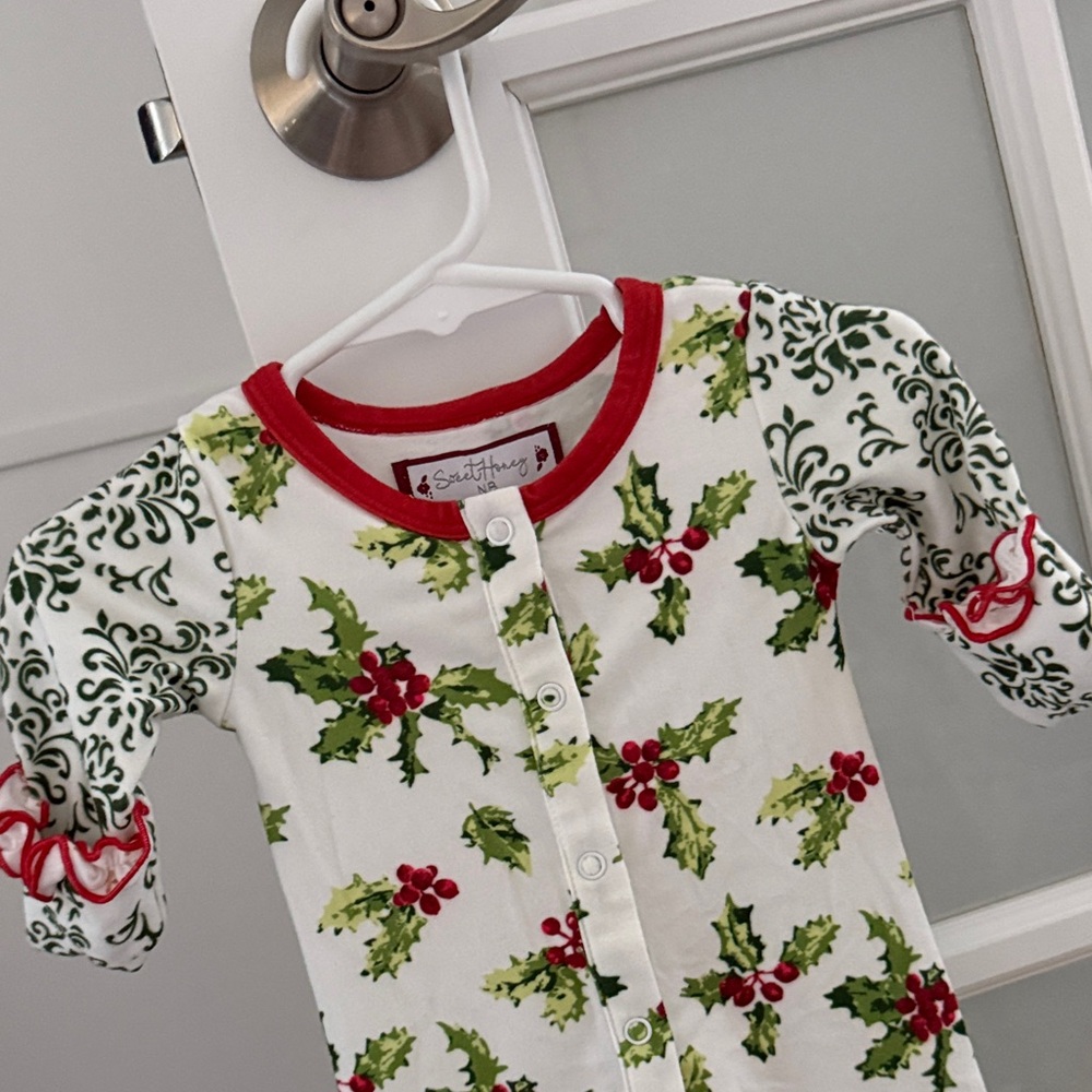 SweetHoney Holly Holiday Print Newborn Nightgown - Picture 2 of 4